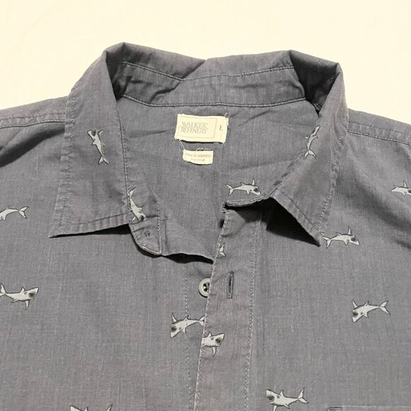 Walker Refinery Shark Print Button Up Shirt Mens Size Large - Picture 3 of 16